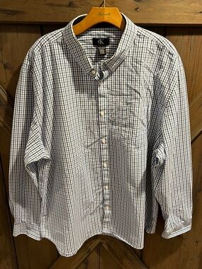 Calvin Klein Shirt XXL Long Sleeve   Casual, Button Down White Blue 100% Cotton